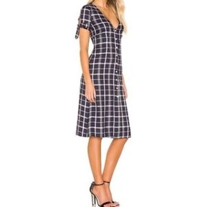 Privacy Please NWT Jasper Navy Blue & Pink Plaid Midi Dress Womens Size S